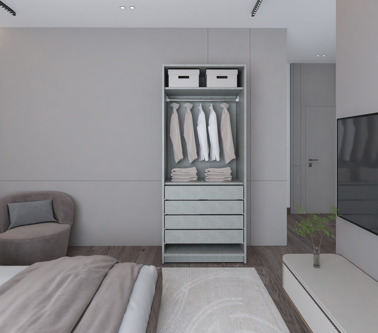 closet with short hunger bar and drawars