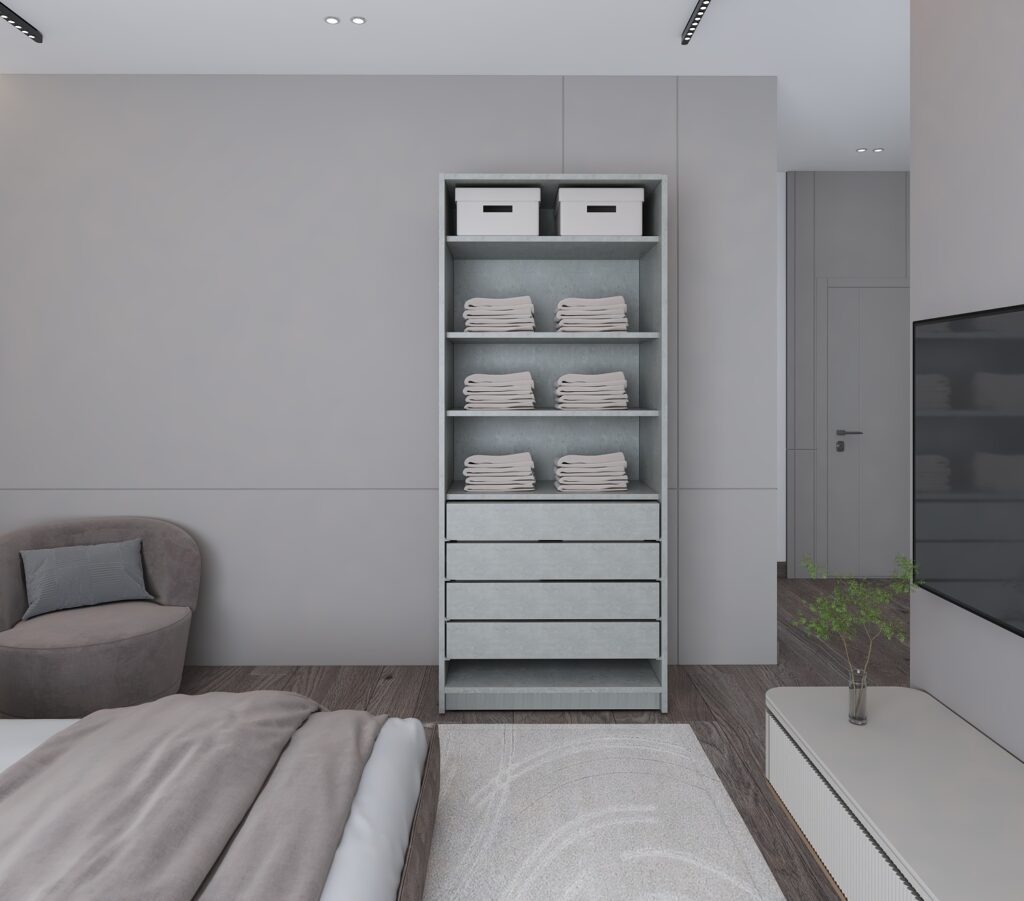 closet with shelfs and drawars