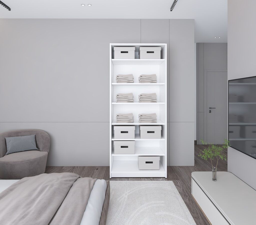 white closet with shelfs